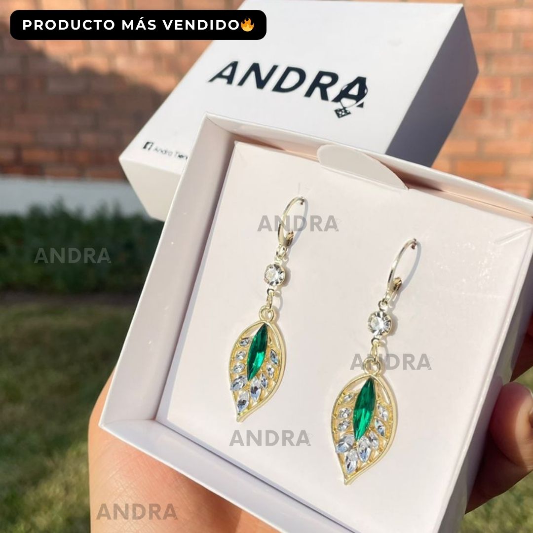 Aretes Hoja Circón Verde